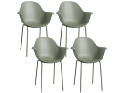 Conjunto 4 Cadeiras Jardim Com Braços, Até 120kg, Plástico/metal, Verde