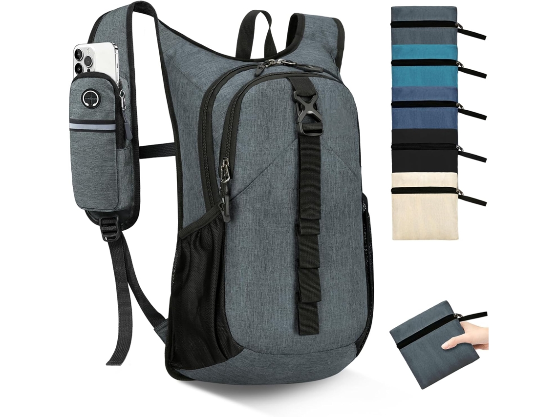 Mochila Dobrável E Compacta Unissex De 15 Litros Para Caminhadas, Cinza, Mochila Leve E Resistente Com Bolso De Acesso Rápido Para Celular