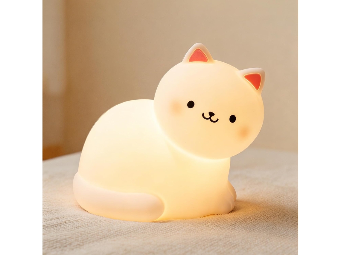 Abajur Em Formato De Gato, 7 Cores Ajustáveis, Silicone Recarregável,