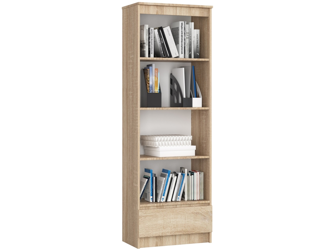 Estante De Madeira Laminada Com 1 Gaveta E 4 Prateleiras 60x180x35cm - Cor Carvalho Sonoma