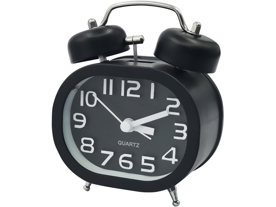 Despertador Analógico Retro C Sino E Preto Luz Noturna