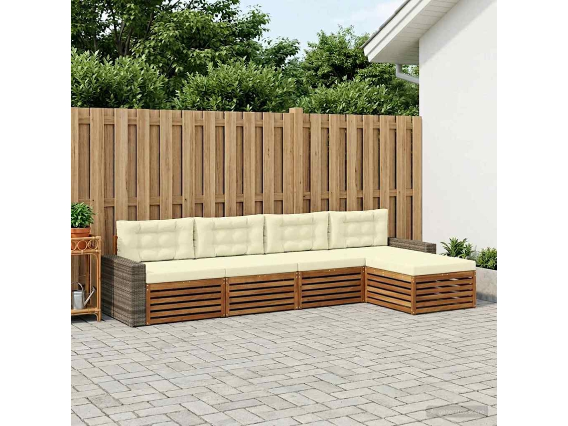 Vidaxl Conjunto De Sofás Para Exterior 5 Unid. Natural E Creme