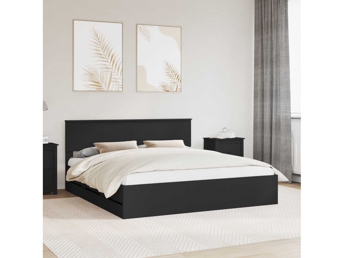 Vidaxl Estrutura da Cama Preto 180 X 200 Cm Madeira de Engenharia