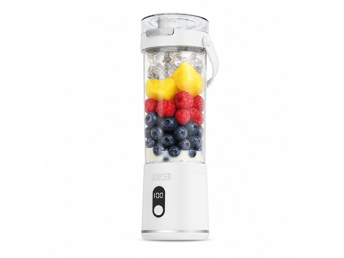 Liquidificadora Portátil Usb Recarregável Com Visor Lcd, Copo Espremedor Para Batidos, Branca Pérola, Bs-b02