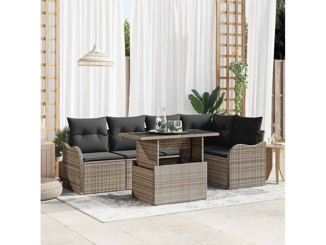 Vidaxl Conjunto De Sofá De Jardim 6 Unid. Cinzeto