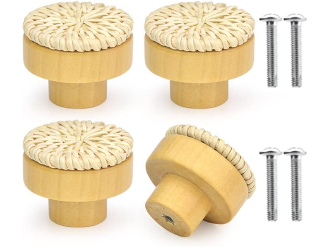 Conjunto De 4 Puxadores De Gaveta Em Rattan Natural Youth.