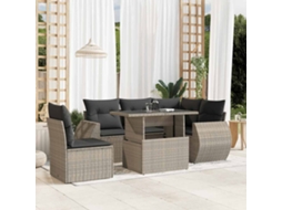Vidaxl 6 Pcs Conj. Sofás Jardim Com Almofadões Vime Pe Cinzento-claro