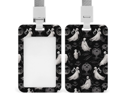 Porta Crachá com design gótico de Halloween, com cordão e cartões de proteção à prova d'água, mesa ideal