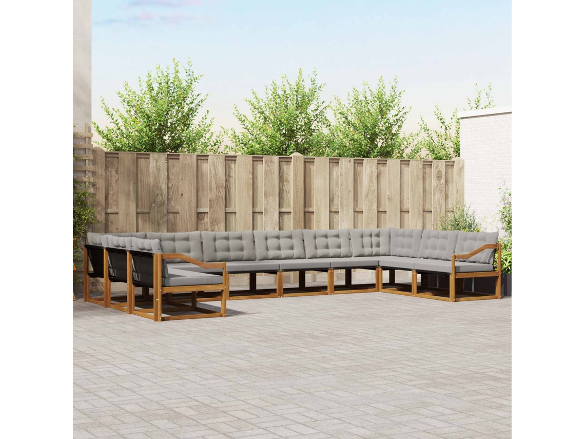 Vidaxl Conjunto De Sofás Para Exterior 10 Unid. Cinza Natural E Claro