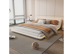 Plataforma 160x200cm, cama no piso, pu, luz led, branca GE