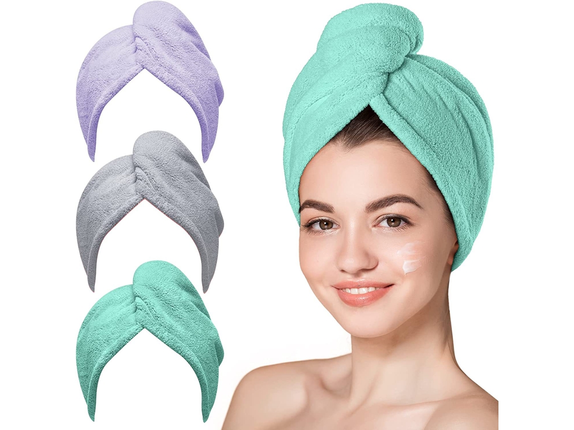 Toalha De Secagem Para Cabelo, Pacote Com 3 Unidades, Super Absorvente, Secagem Rápida, Touca De Cabelo, Roxo, Cinza, Verde, 2570cm