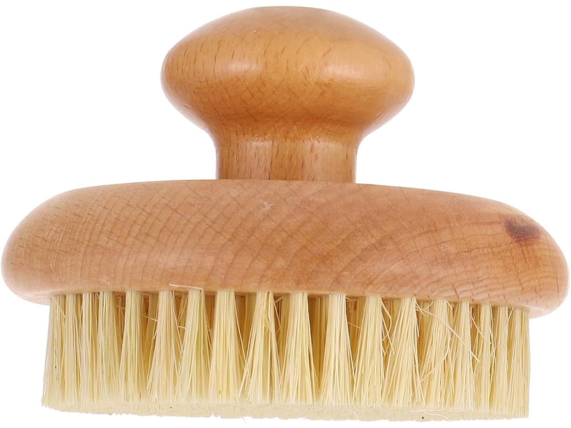Escova Corporal Esfoliante Portátil Redonda Amarela Com Função De Massagem, Feita De Material Sintético Para Uso No