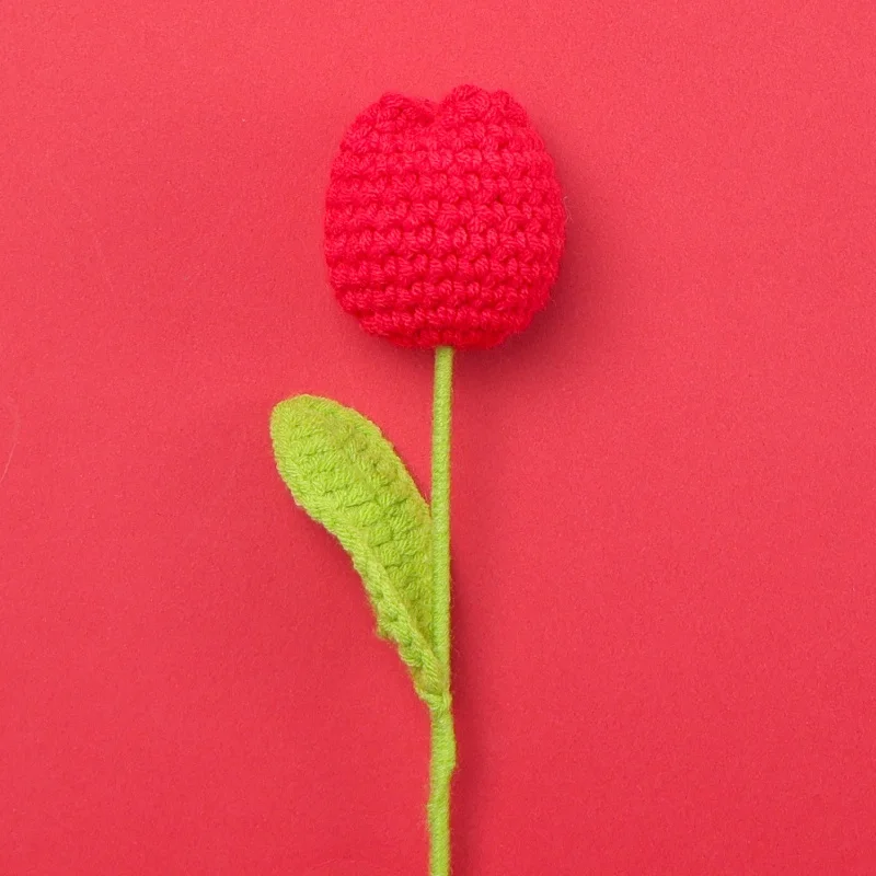 (vermelho Vivo) 1 Lindo Buquê De Tulipas Artificiais De Crochê Criativo