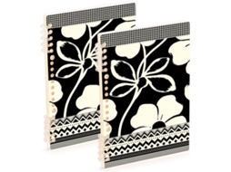 Conjunto de 2 Cadernos Espiral A5 Preto e Branco Estampa Floral Abstrata 21,1 X 14,5 Cm Formato Grande 60 Fo
