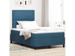 Vidaxl Cama Box Spring Led Com Colchão Azul Escuro 120 X 200 Cm Veludo
