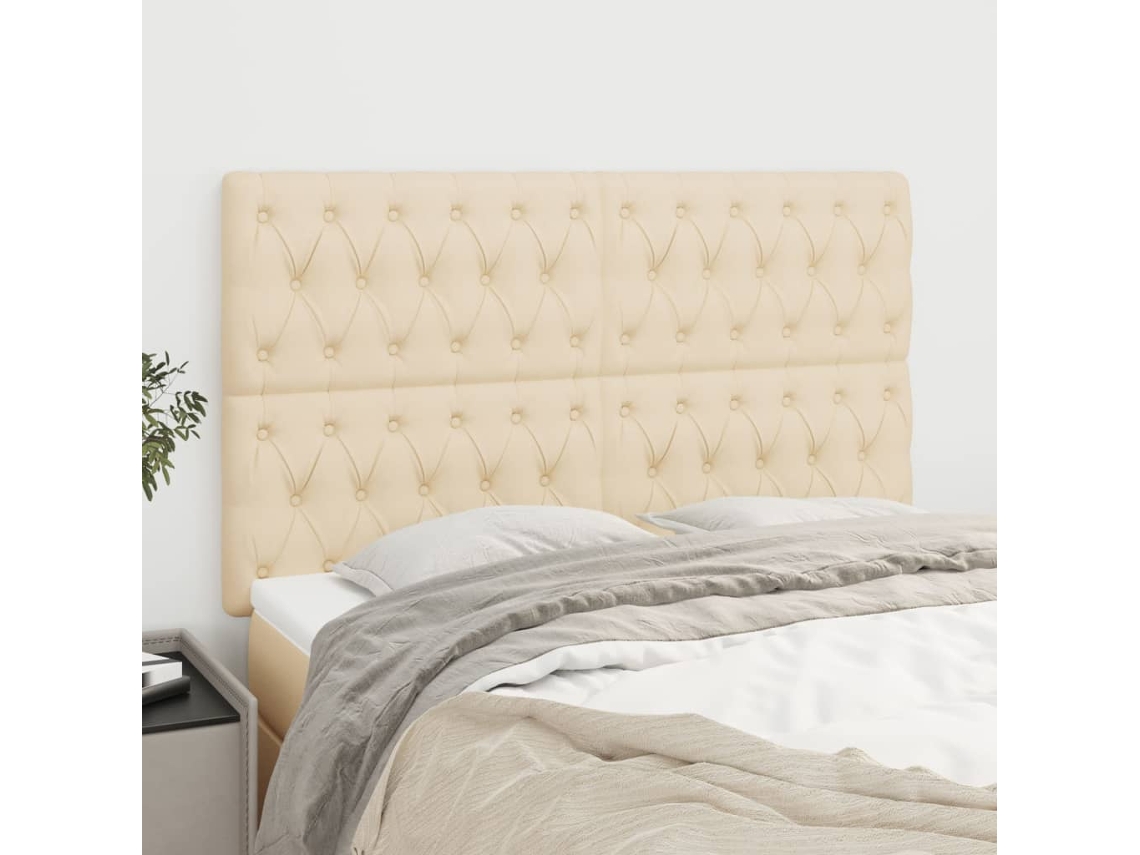Vidaxl Cabeceira Creme 144x7x118/128 Cm Tecido