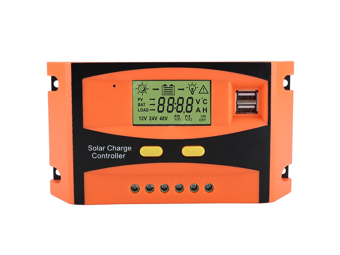 Controlador De Carga Solar Dual Usb Pwm Laxiscreed Com Tela Lcd Para Painéis De 12v/24v
