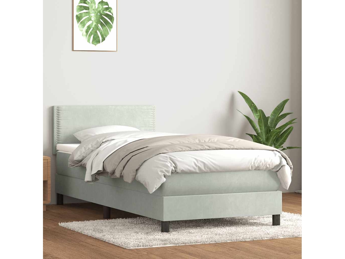Vidaxl Cama Com Molas/colchão Cinzento-claro 80x220 Cm Veludo