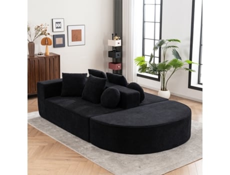 Sofá modular moderno sem montagem, design em forma de nuvem segmentada em tecido chenille macio para sala de estar ou quarto, estilo preto