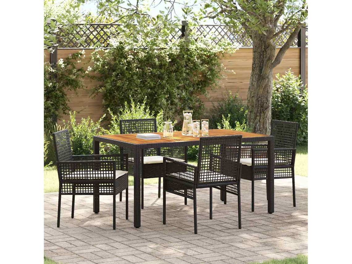 Vidaxl Conjunto De Jantar Para Jardim 5 Pcs Preto Vime Pe