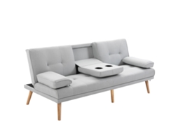 Este Sofá-cama Conversível De Três Lugares Possui Encosto Ajustável Em Três Posições, Duas Almofadas E Dois Porta-copos Integrados. Em Linho