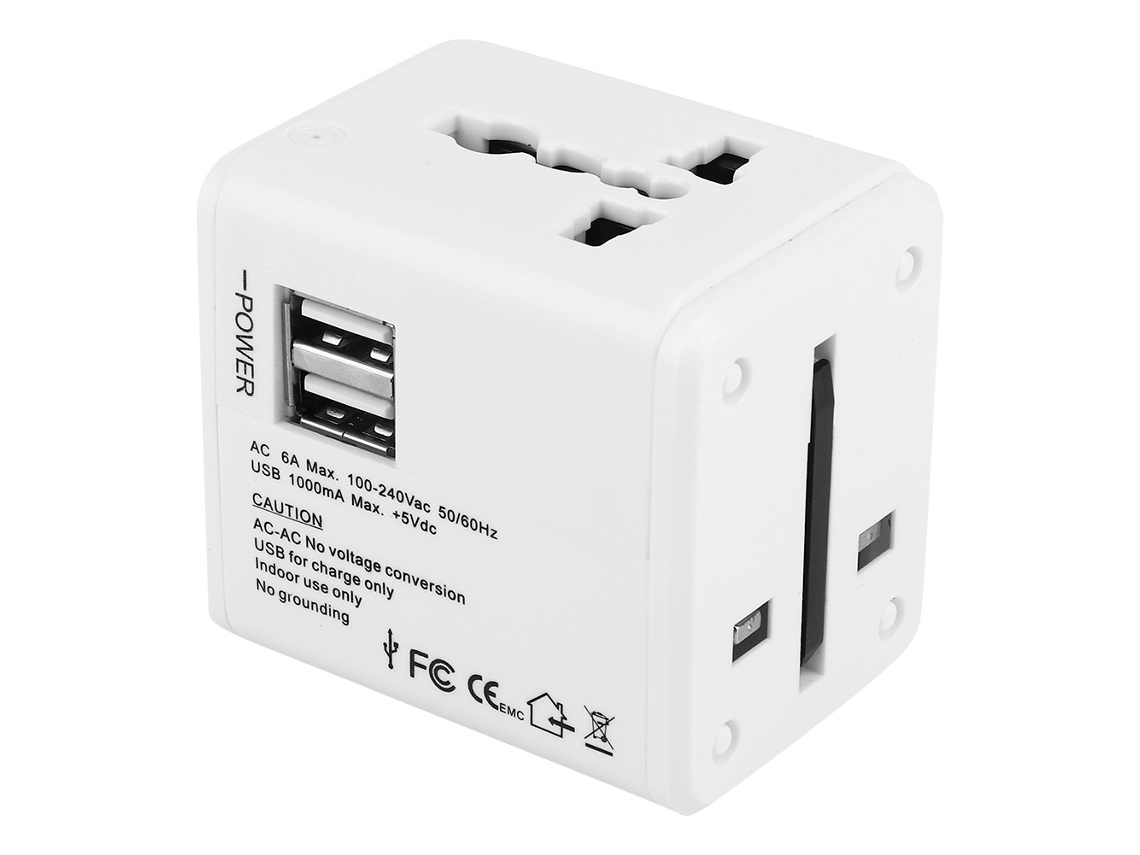 Adaptador De Tomada Viagem Com 2 Usb Multifuncional