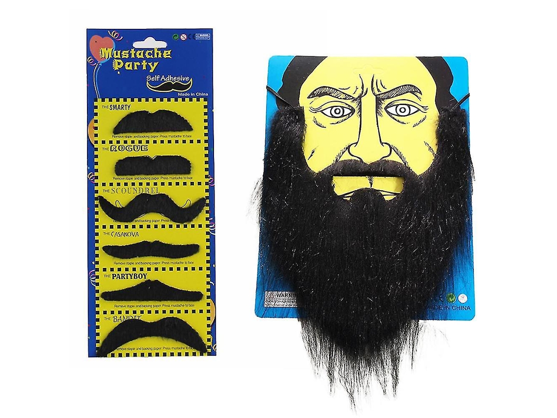 Fantasia engraçada de Halloween para homens com barba, pelos faciais, bigode preto e acessórios para festa da Slowmoose.