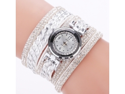 Relógio de Pulso Feminino de Quartzo com Cinto de Strass Multicamadas e Veludo (branco)