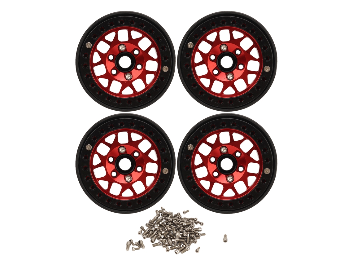 4pcs Rodas De Roda Rc Crawler De Liga De Alumínio 1.9in Beadlock Universal Para Scx10 Scx10 Ii Vermelho