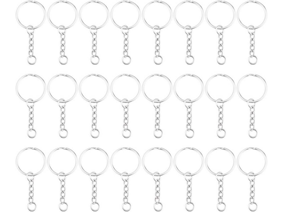 100 Chaveiros De Metal, Corrente Niquelada De 1,5x25mm, Pacote Com 100 Peças Para Fabricação De Bijuterias E Artesanato