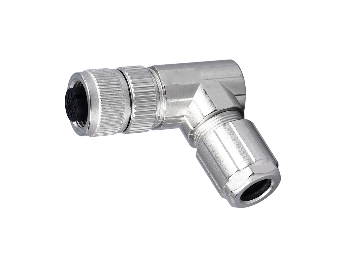 Conector M12 Fêmea De Cabo Metal Curvo Soldagem Adaptador Plug M12g‑d1‑s4