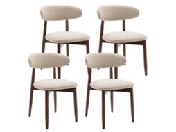 Smartue Conjunto De 4 Cadeiras De Jantar Estofadas Com Pernas De Madeira, Estilo Escandinavo, Bege