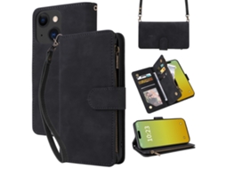 Capa Pega Para Iphone 15 Plus Pele Sintética Preto