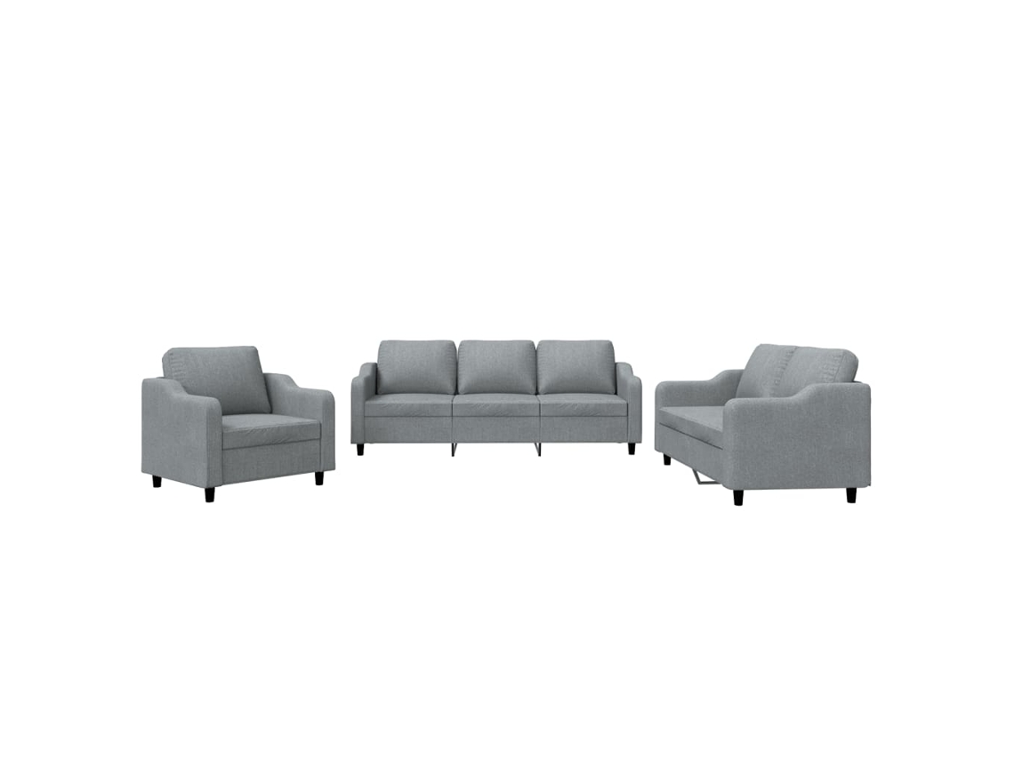 Maison Exclusive - 3 Pcs Conjunto De Sofás Com Almofadões Tecido Cinzento-claro