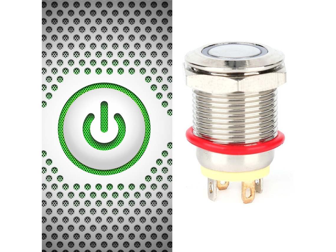 Interruptor De Botão Metal Com Led Auto-reset Ip65 12mm