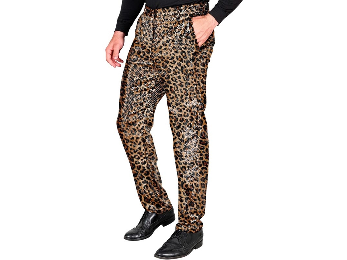 Calça de festa masculina com estampa de leopardo