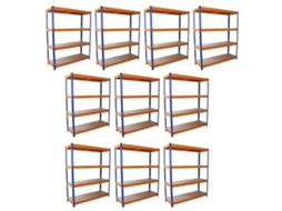 Pacote com 10 Estantes de Aço S-Rax Prateleiras de Mdf Sólido Montagem Sem Parafusos 150 Cm X 50 Cm X 180 Cm