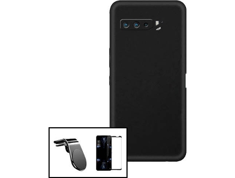 Capa + Película + Suporte Asus ROG Phone 5 Pro PHONECARE Silicone Líquido Preto