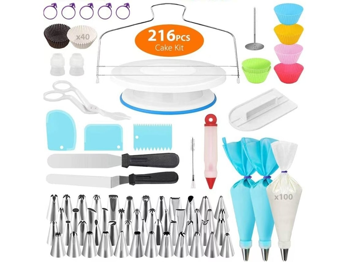 Elysve Kit Confeitaria 216 Pcs, Com Bicos De Confeitar, Com Prato Giratório
