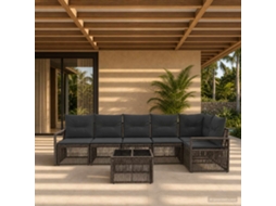 Vidaxl Conjunto De Sofá De Jardim 7 Unid. Cinzento Vime Pe