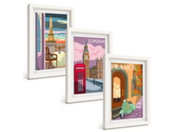 Composição De Quadros Vistas Retrô De Paris E Londres Espelharte (3 Peças 20x30 Cm)