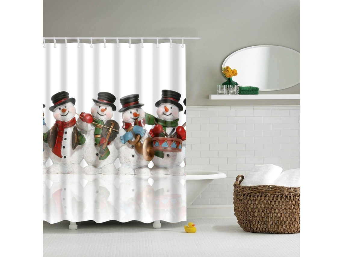 Cortina De Chuveiro - Natal Com Quatro Bonecos De Neve