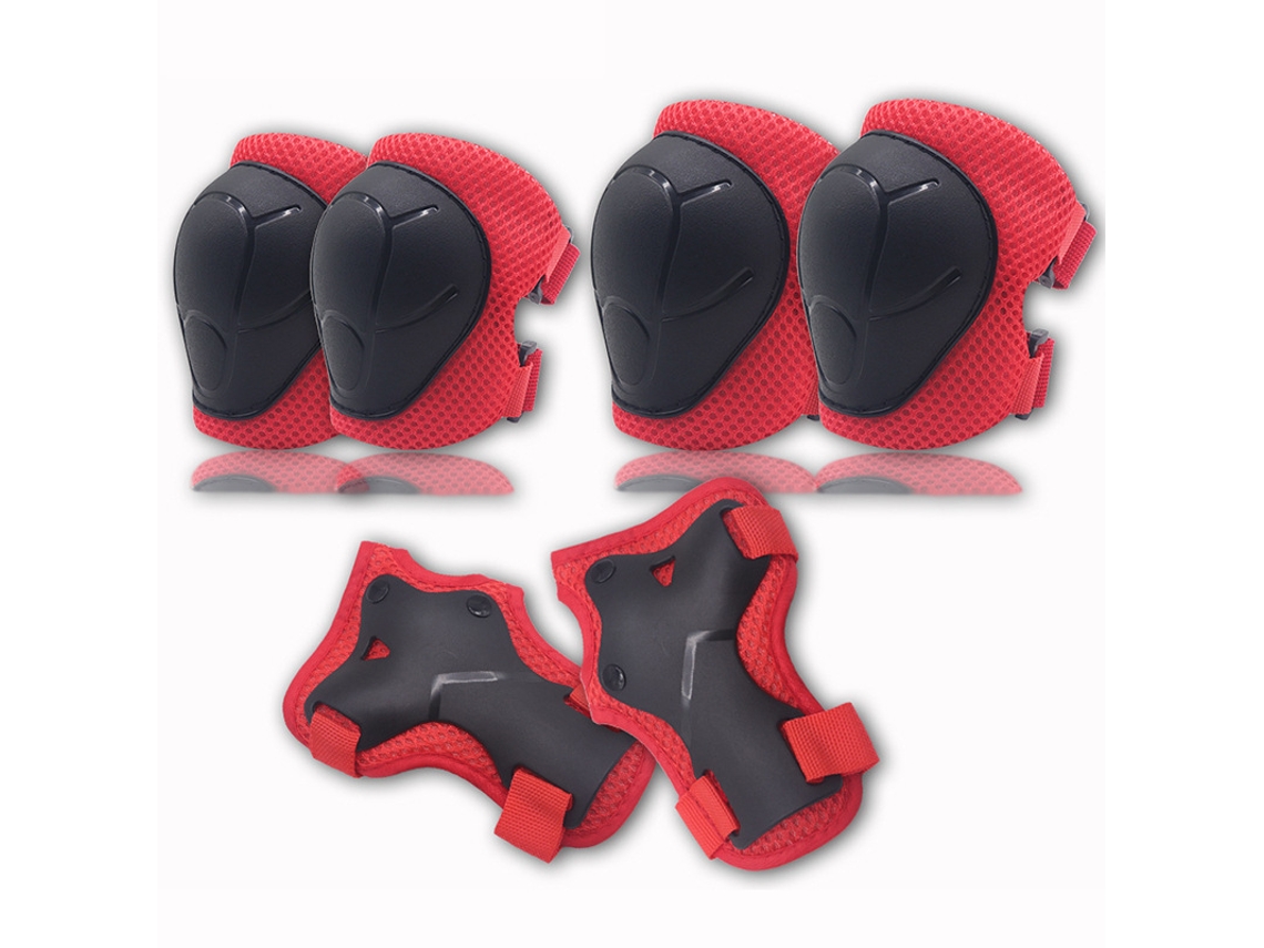 Conjunto de 6 peças de protetores de joelho, cotovelo e pulso para crianças que praticam patinação, vermelho AQUAFORGE
