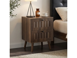 Mesa Cabeceira Nogueira 2 Gavetas Pés Madeira 43x40x57cm VELTRIX