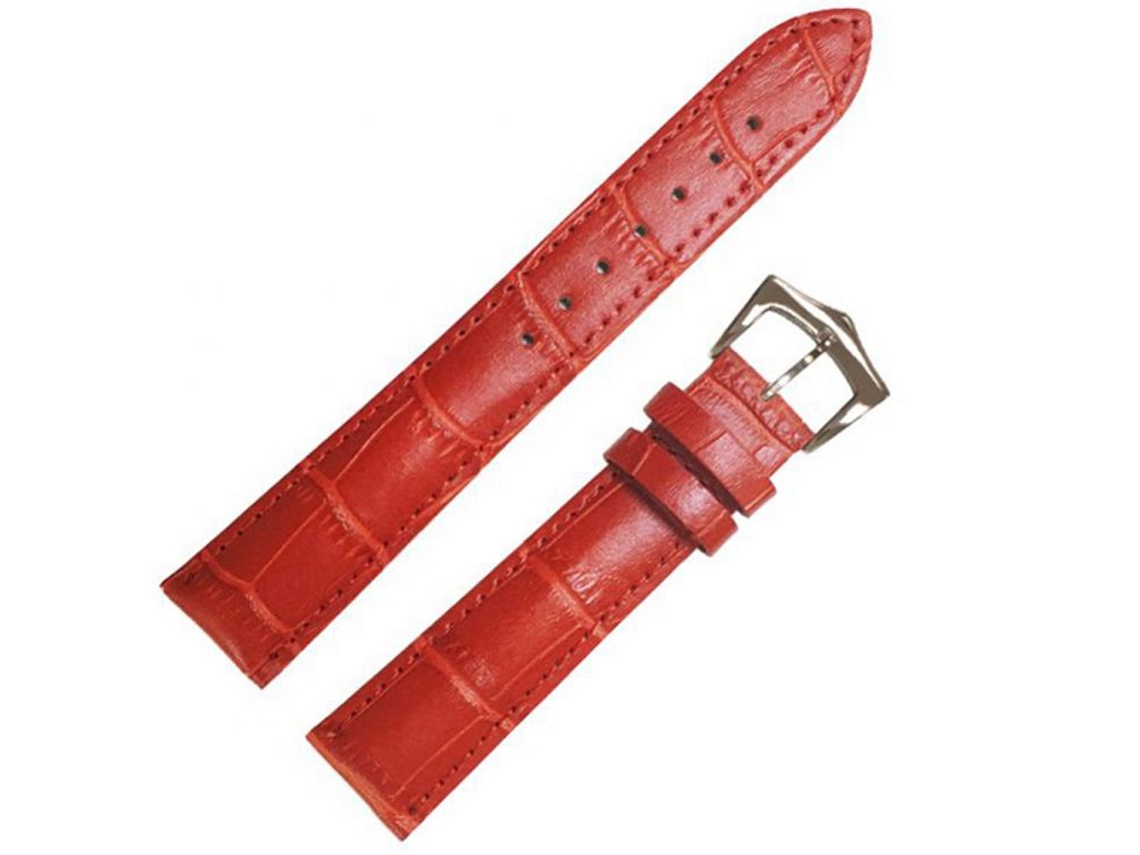 Pulseira de couro genuíno para relógio com fivela de pino (vermelha)
