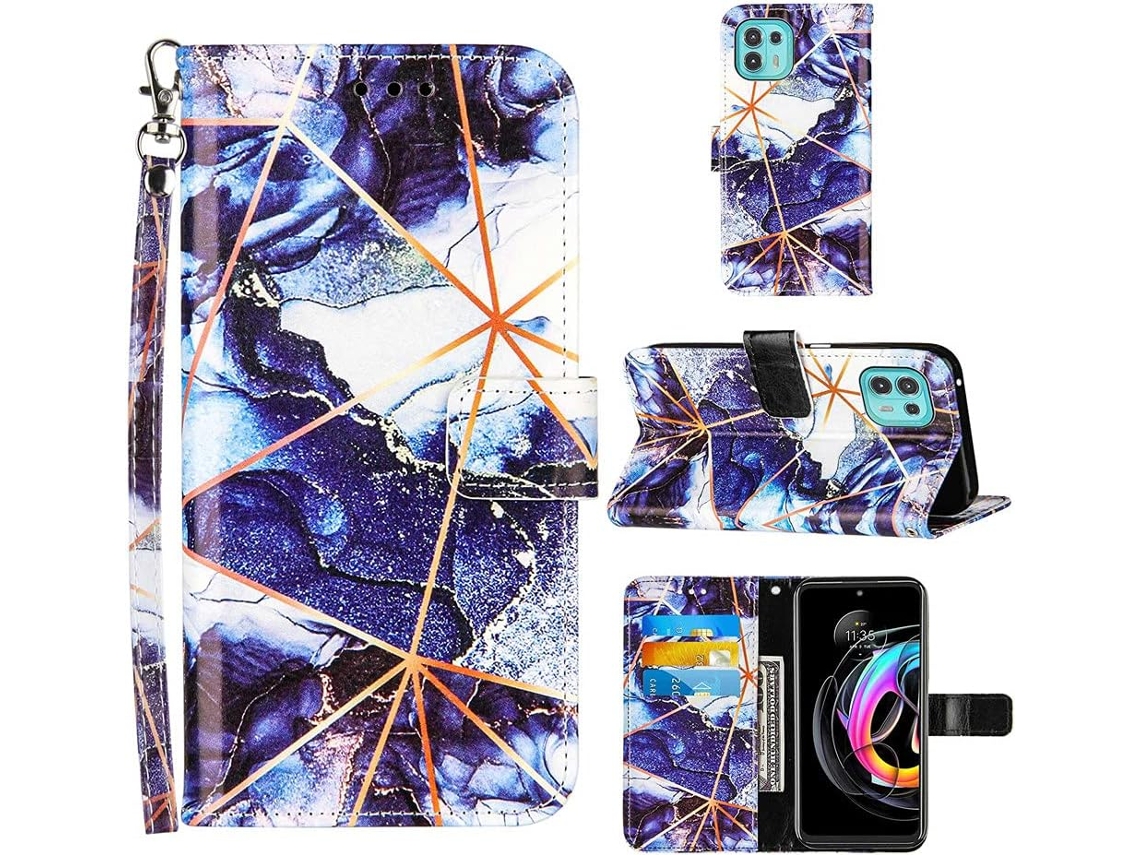 Correia Mármore Pintado Slots para Motorola Moto Edge 20 Lite HONGWE. com Porta-Cartões