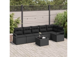 Vidaxl Conjunto De Sofás Com Almofada 7 Pcs Preto Vime Pe