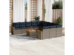 Vidaxl 12 Pcs Conjunto Sofás P/ Jardim C/ Almofadões Vime Pe Cinzento