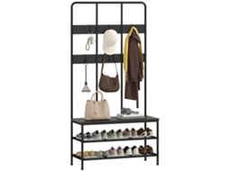 Criado-mudo Entrada 3 Em 1 C/ 6 Ganchos E Banco Sapateira, 91x36x180 Cm, Preto