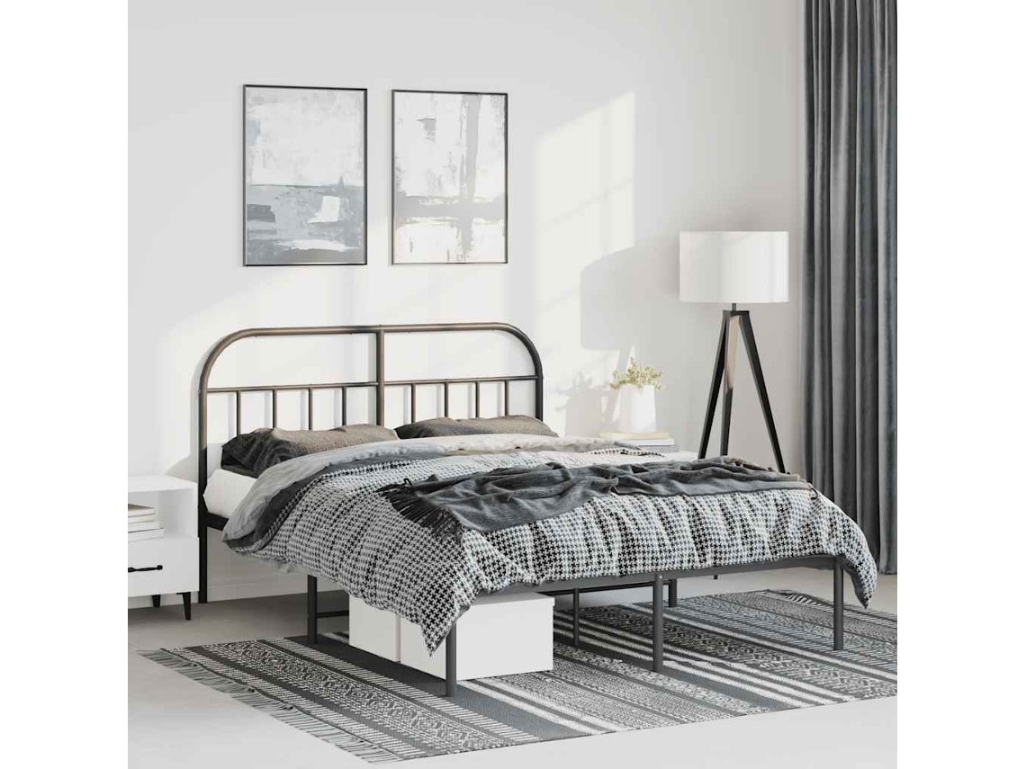 Vidaxl Estrutura de Cama em Metal com Cabeceira 150x200 Cm Preto